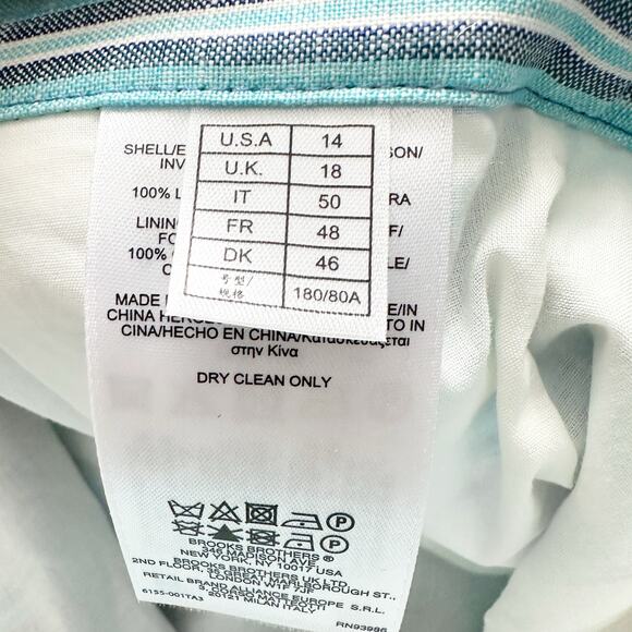 Brooks Brothers 100% Linen Blue Oyster Stripe Pleated Skirt Women’s Size 14 NEW - Picture 9 of 12